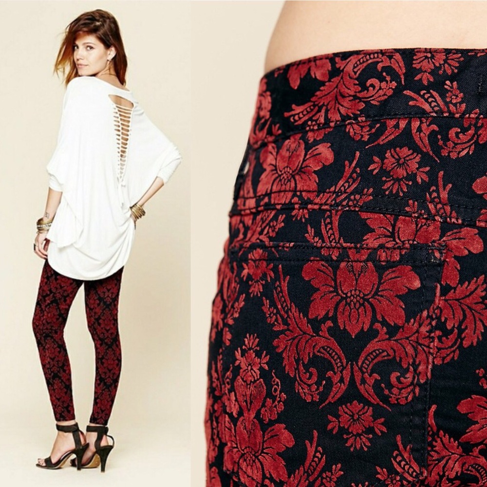 Free People Flocked Brocade Skinny Jeans